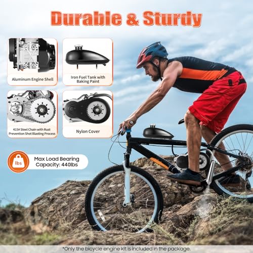 100cc Bicycle Engine Kit, 3.5HP 2 Stroke Motorized Bike Kit, Single Cylinder Air-cooling Gas Petrol Motorized Bike Engine for 26-28" Bikes
