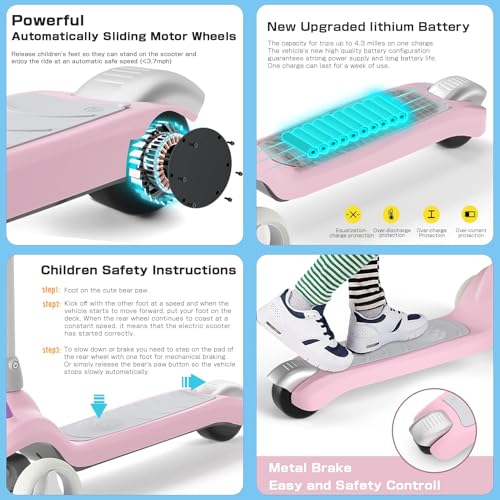 Electric Scooter for Kids Ages 3-8, Kids Electric Scooter, 3 Wheel Toddler Scooters with Flash Wheels and Widen Anti-Slip Deck, 3 Adjustable Height