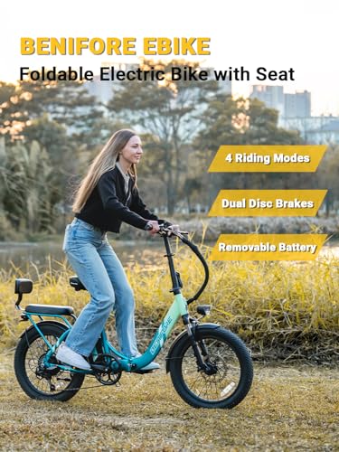 C23 2 Seater Electric Bike for Adults,750W Peak Motor 28 MPH, 720WH Removable Battery 65Miles Step-Thru Folding Ebikes,20" Fat Tire E-Bikes with NFC