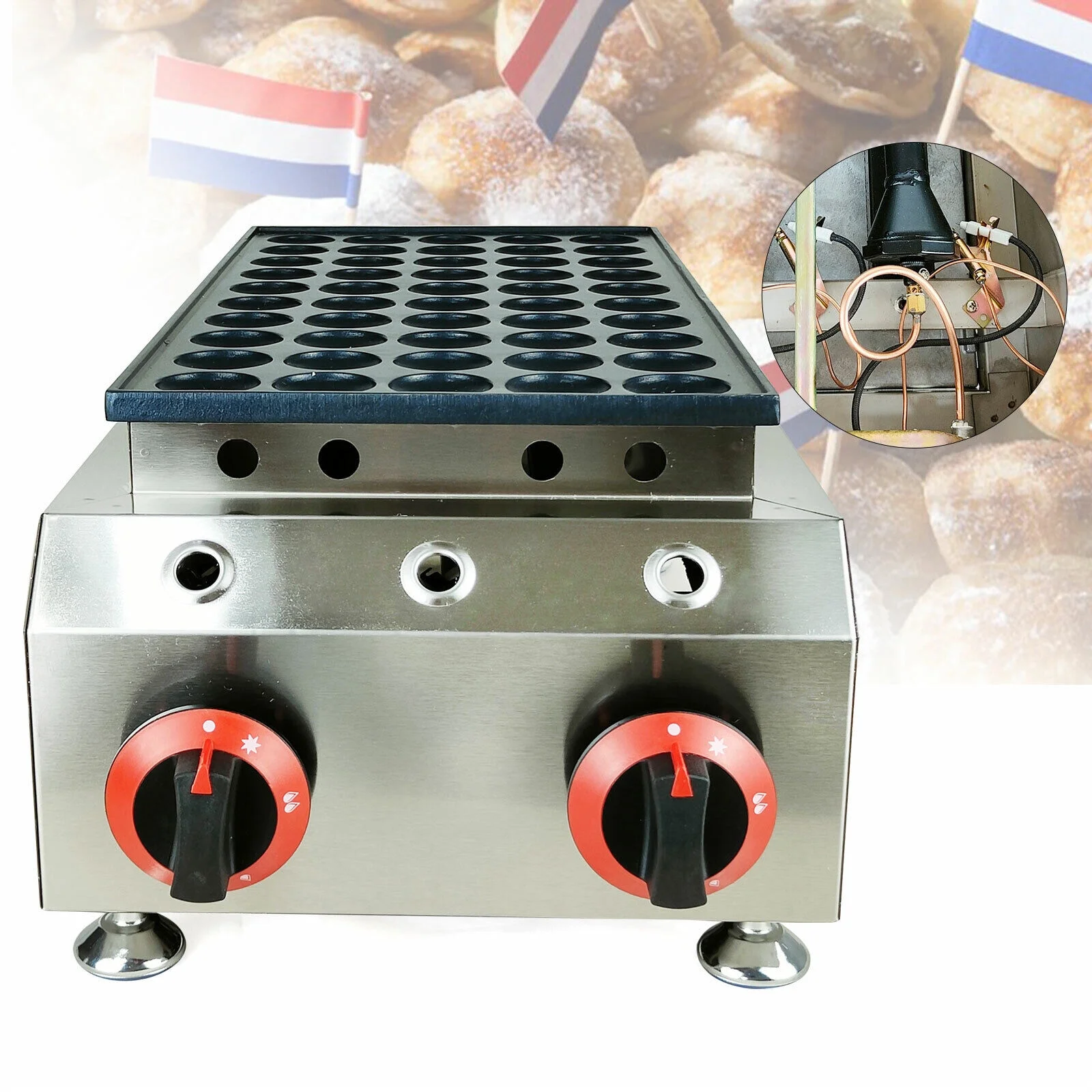 LPG Gas Poffertjes Maker 50 Holes Mini Dutch Pancakes Maker Machine Non-stick Waffle Maker