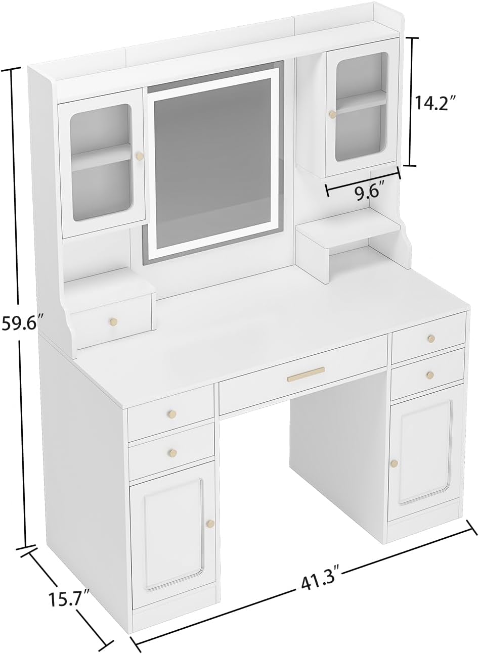 Vanity Desk with LED Lighted Mirror, Makeup Vanity with 11Drawers, 3 Color Lighting Modes Brightness Adjustable, Hidden Wiring