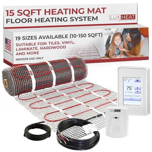 150 Sqft Mat Kit, 120v Electric Radiant Floor Heating System for Under Tile, Stone and Laminate. Includes Alarm, Heated Floor Mat