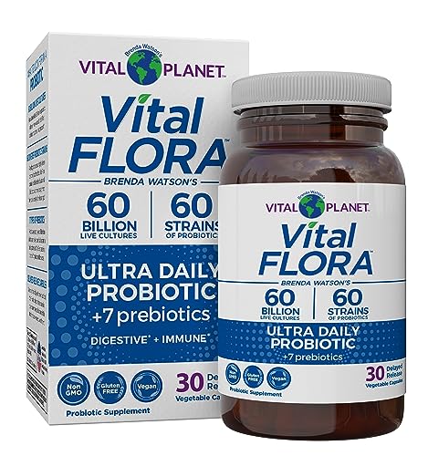 Vital Planet - Vital Flora Ultra Daily Probiotic 60 Billion CFU, Diverse Strains, Organic Prebiotics, Immune Support, Bloating Relief