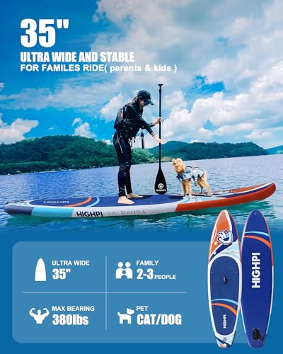 Highpi Inflatable Stand Up Paddle Board Premium SUP Accessories, Backpack, Wide Stance, Surf Control, Non-Slip Deck, Leash, Paddle and Pump