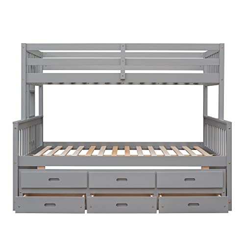 Harper & Bright Designs Twin Over Twin Bunk Bed with Storage Drawers, Solid Wood Bunk Bed Frame with Trundle, for Kids, Teens, Adults (Espresso)