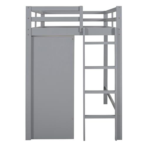 Harper & Bright Designs Twin Size Loft Bed with L-Shaped Desk and Stairs, Solid Wood Loft Bed Frame with Storage Drawers and Bookcase