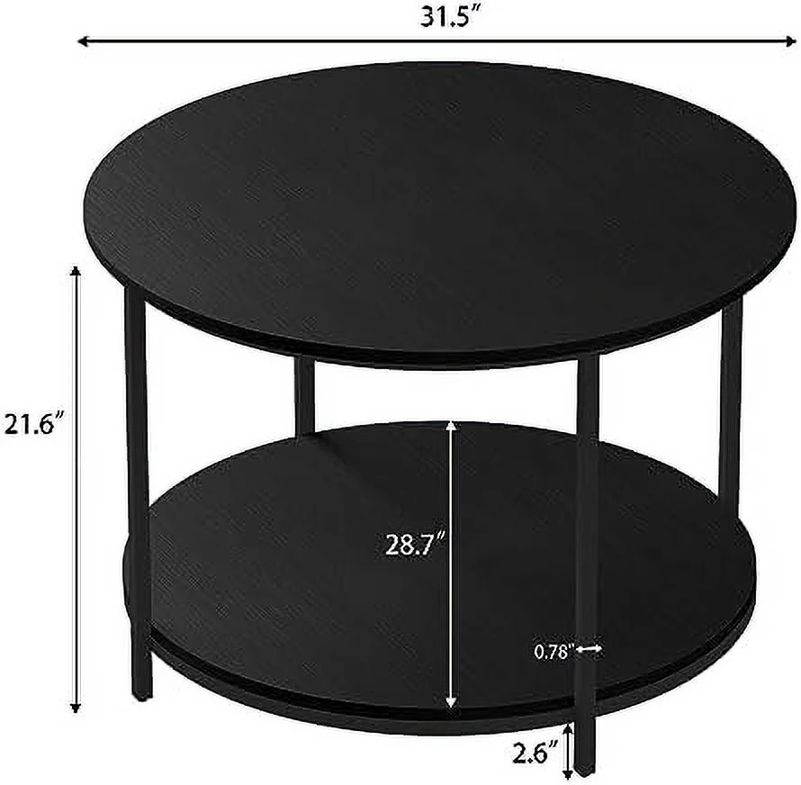 Round Coffee Tables Living Room  31.5 inch 2-Tier Rustic Wood Desktop &amp