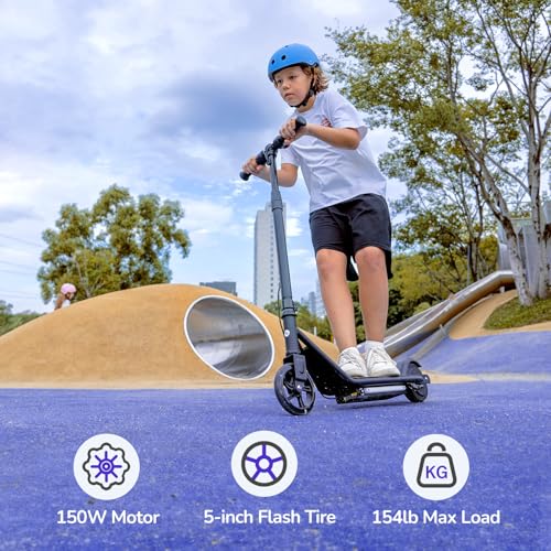isinwheel S2 Electric Scooter for Kids Ages 6-12,150W Kids Electric Scooter with Adjustable Speed and Height, Colorful Lights, Double Brake