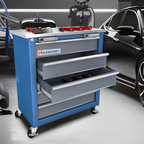 7-Drawer Rolling Toolbox,Tool Box with 360° Lockable Wheels and Padded Feet,Tool Chest with Keyed Locking System and Drawer Liners