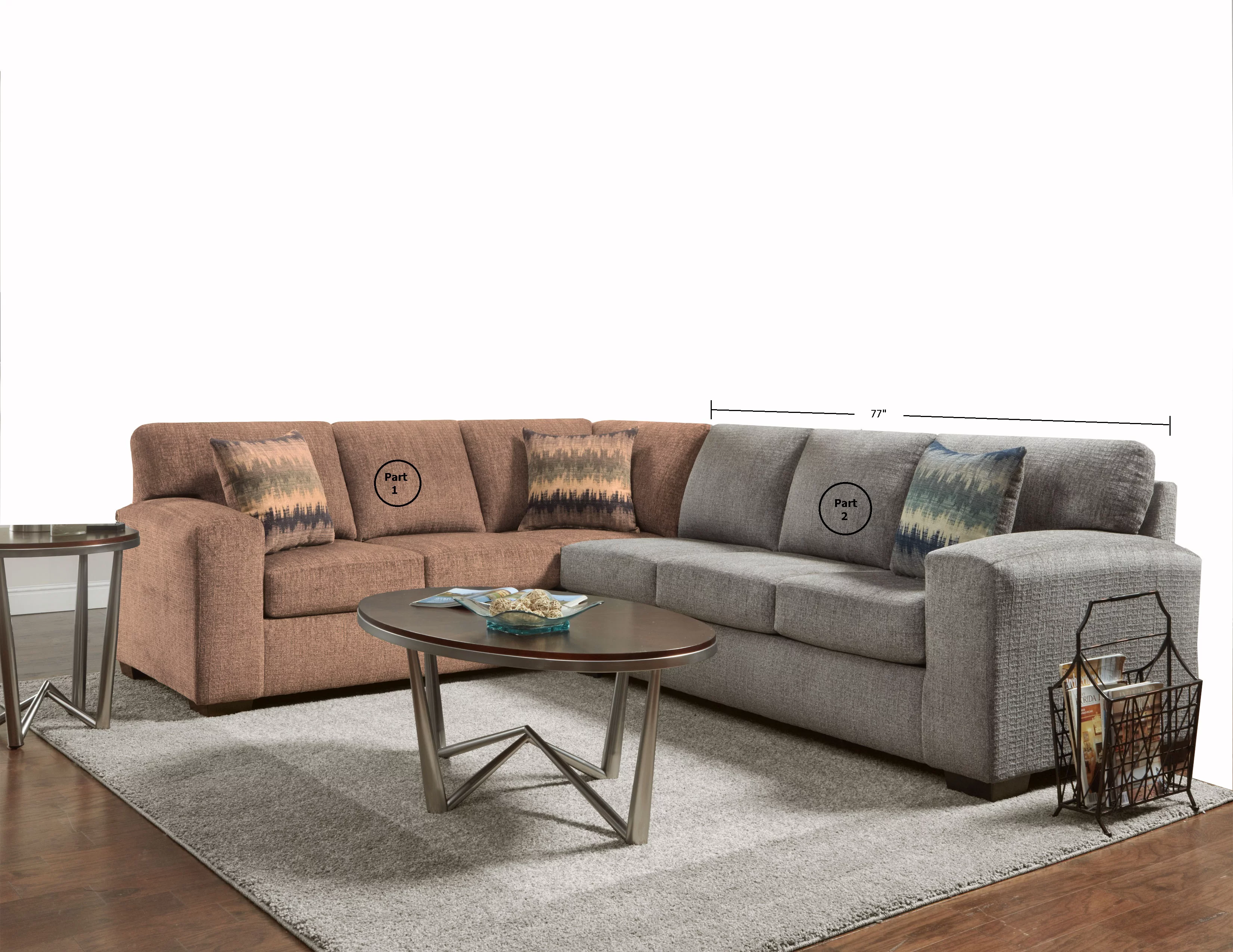Roundhill Furniture Bergen Silverton Pewter Fabric Sectional Sofa