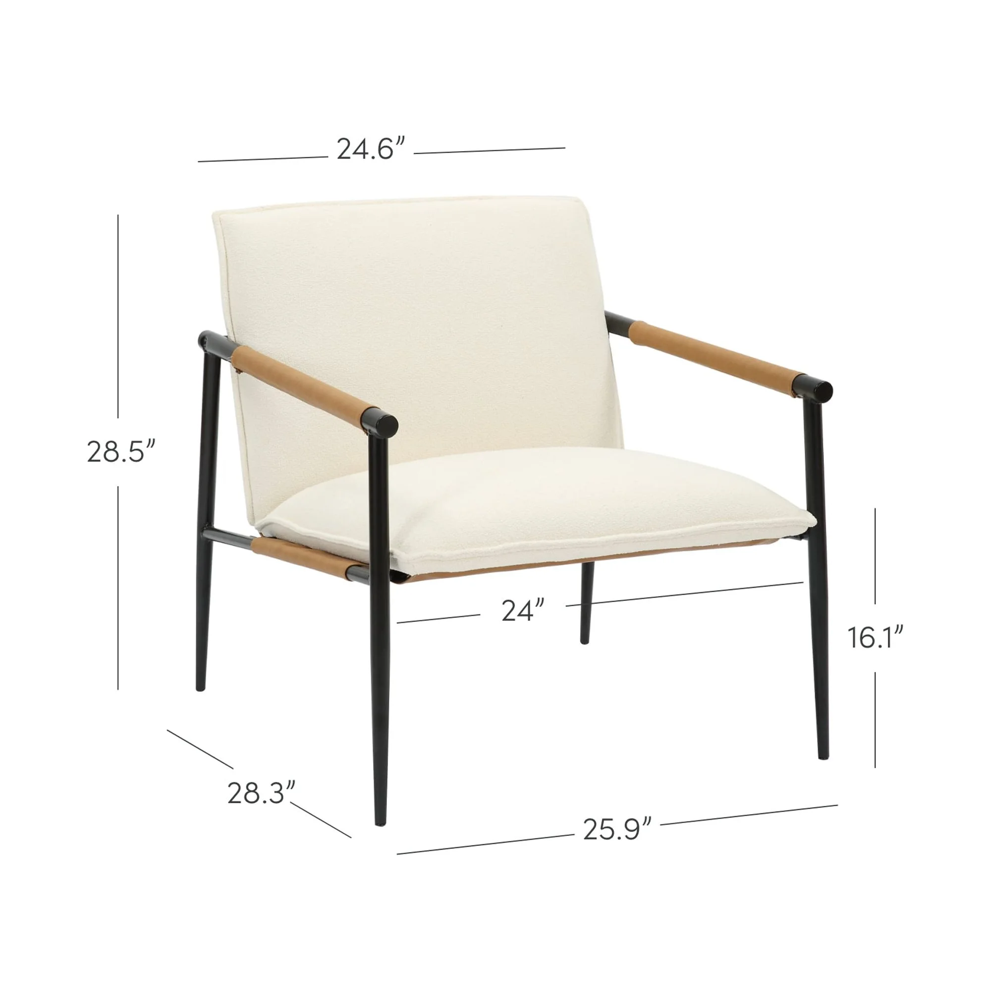 Nathan James Omel Lounge Reading Chair, Modern Living Room Accent Chair with Metal Frame and Boucle Upholstery, White/Black - Radiant Selections