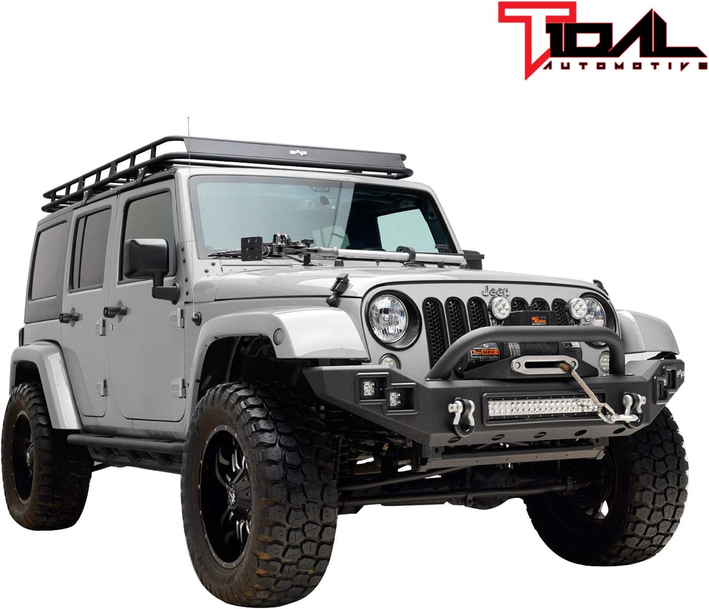 Tidal LED Front Bumper with Winch Plate Offroad Fit for 07-18 Wrangler JK