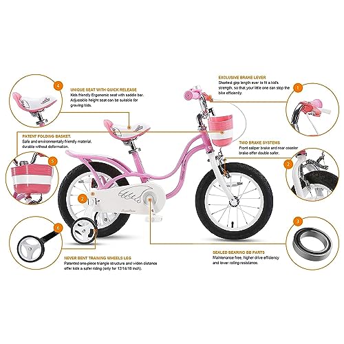 Royalbaby Princess Girls Kids Bike 12 14 16 18 20 Inch Children Bicycle with Basket for Age 3-12 Years