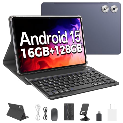 2025 Android 15 Tablet with Keyboard, 16GB+128GB 11 Inch Octa-Core 2-in-1 Tablets Dual Camera 5+13 MP, 5G/2.4G WiFi, 8000mAh, BT5.0, GMS Certified
