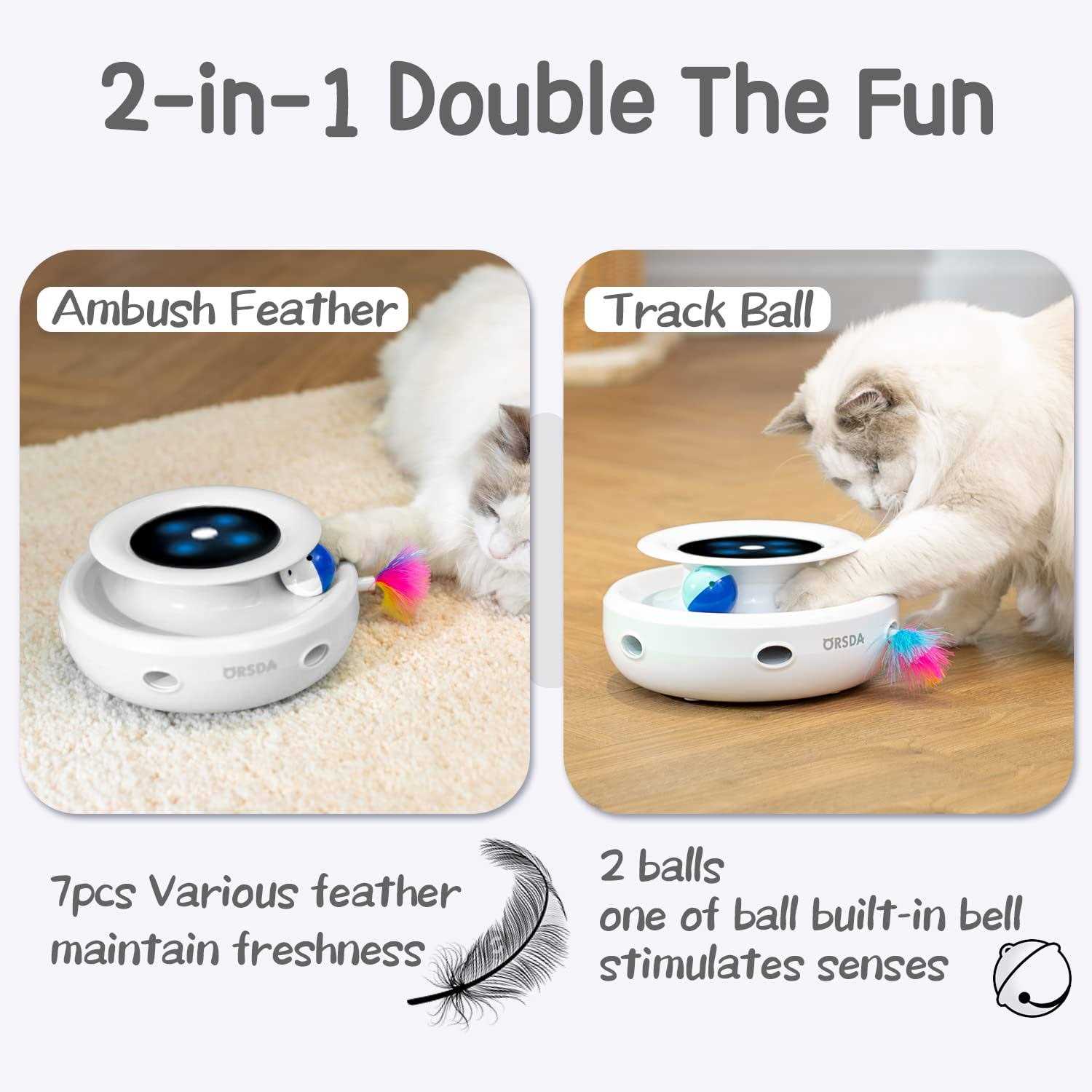 Cat Toys Orsda 2-in-1 Interactive Cat Toys for Indoor Cats Automatic Cat Toy Balls - Pet Supplies online store