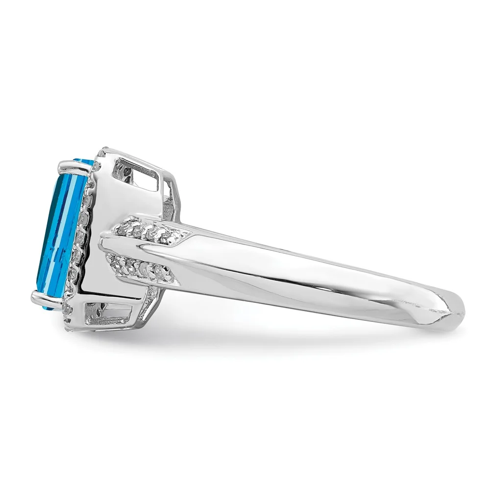 Sterling Silver Blue Topaz & Diamond Ring. Carat Wt- 0.15ct. Gem Wt- 3ct