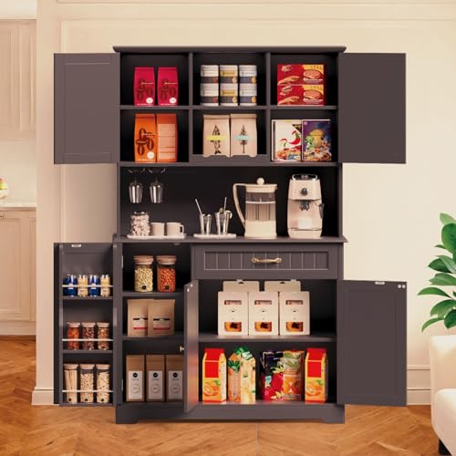 Gizoon 67.7" Kitchen Pantry Cabinet with Microwave Shelf Tall Coffee Bar Cabinet with Storage Kitchen Hutch with Countertop for Dining Room and Craft
