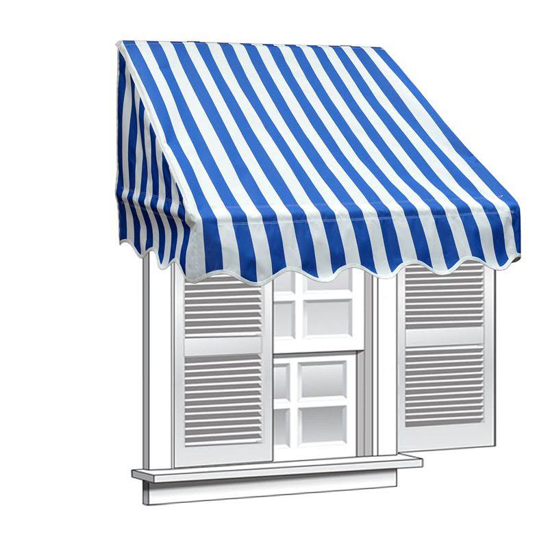 Aleko 4& x 2& Window Awning Door Canopy Blue and White Stripes