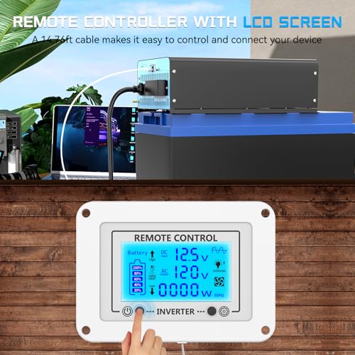 1500W Pure Sine Wave Inverter with Transfer Switch, 12V DC to 120V AC Converter with 2AC Outlets, USB Port, Type-C Port, Remote Controller