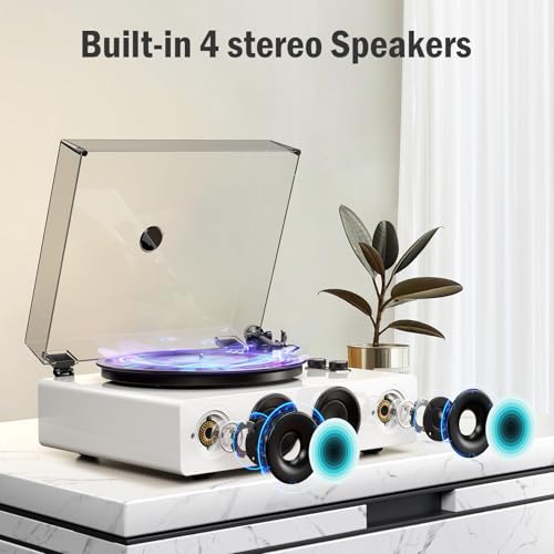 1 by ONE All-in-One Record Player with Wireless Input, High Fidelity Belt Drive Turntable with Built-in Speakers, Magnetic Cartridge AT-3600L