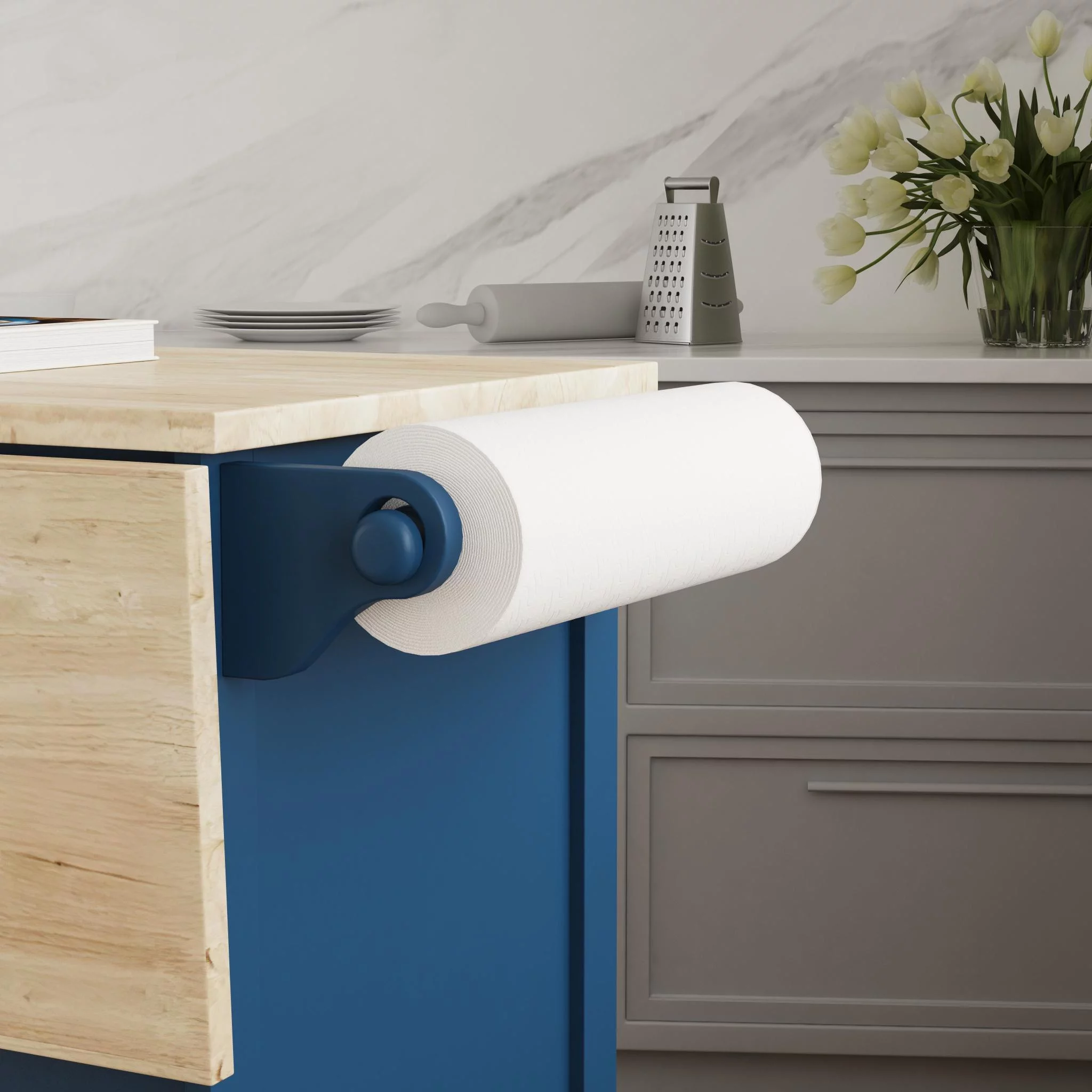 Homestyles Dolly Madison Traditional Engineered Wood Kitchen Cart in Blue/Brass