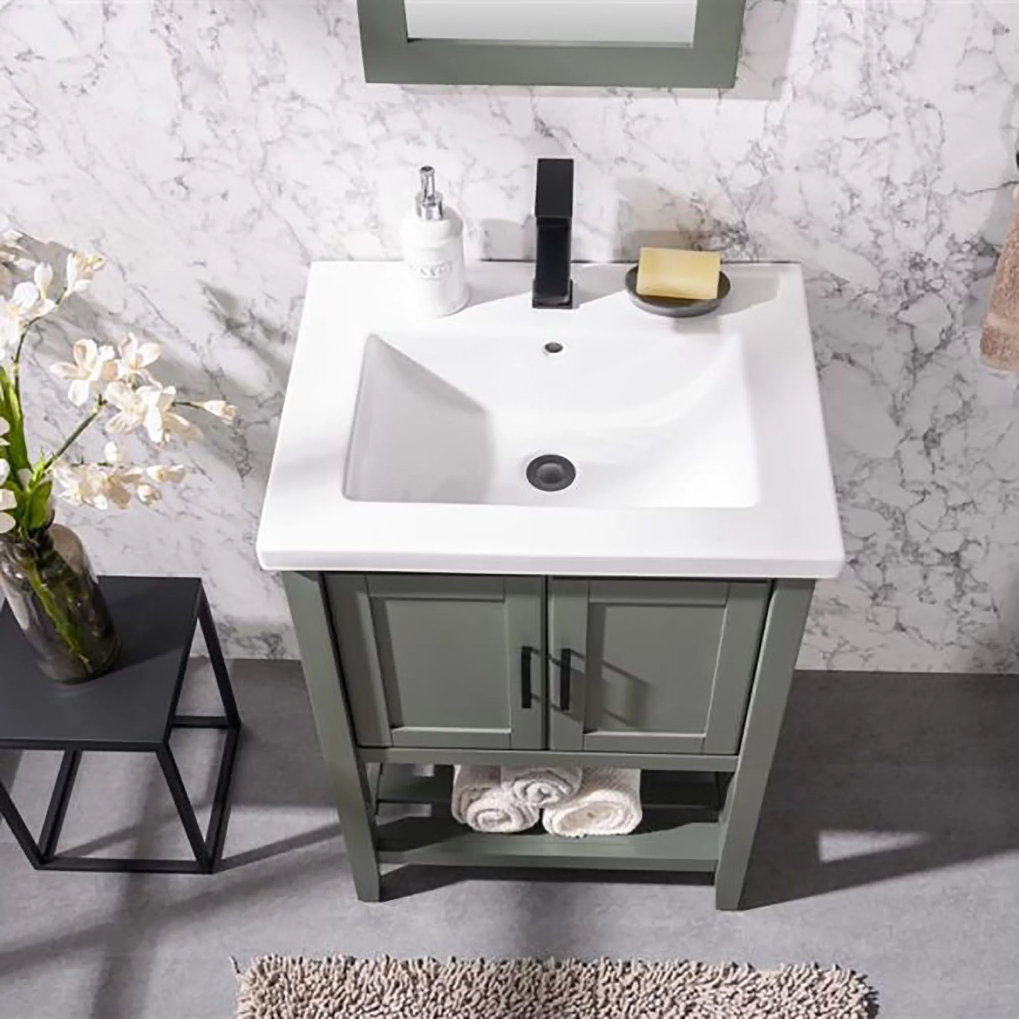 Furniture Indoor Home Decorative Bathroom, Washroom, Kitchen 24" Kd Pewter Green Sink Vanity