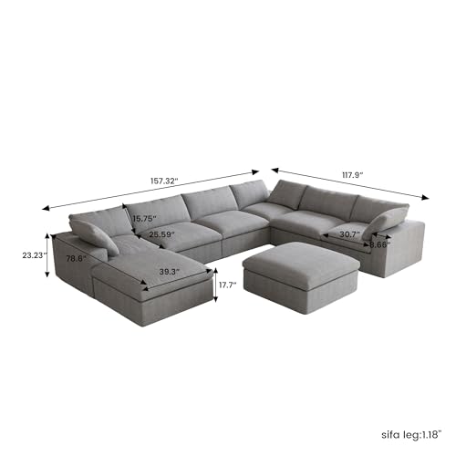 160.6" Cloud Couch Modular Sectional Sofa for Livingroom,Oversized Convertible Sofa with Storage Ottomans,6 Seat Wide Couches