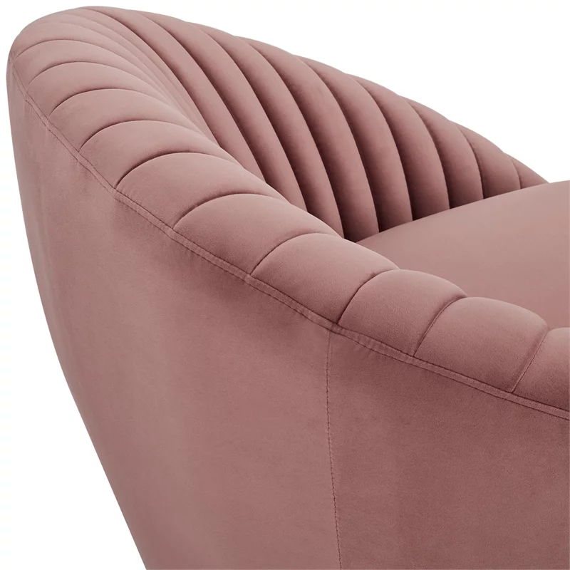 Mitzy Pink Blush Velvet Swivel Accent Chair Gold Base Curved Back