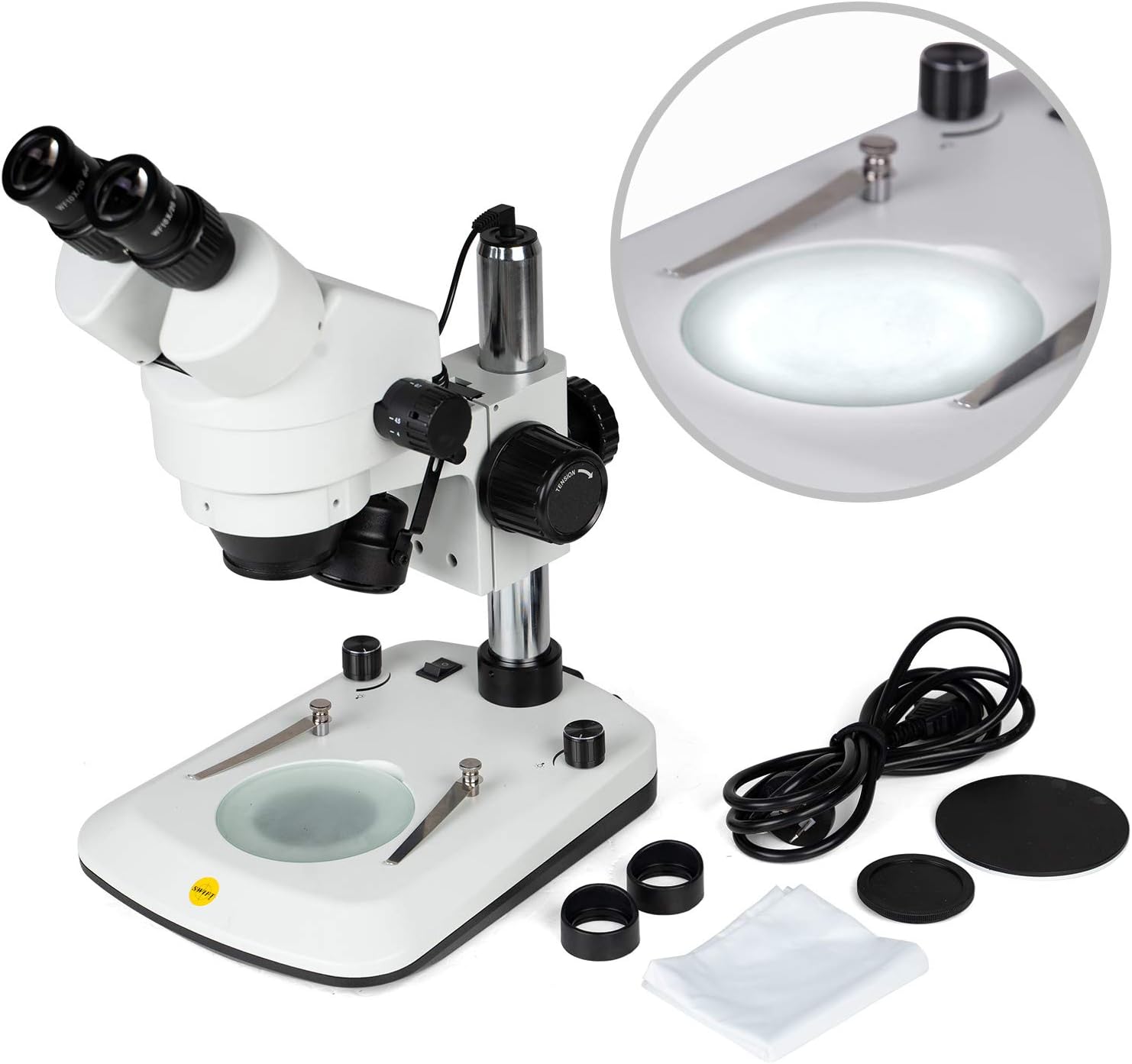 SWIFT Digital Professional Trinocular Stereo Zoom Microscope,WF10X Eyepieces,3.5X-90X Magnification,0.7X-4.5X Zoom Objective,56-Bulb LED Ring Light