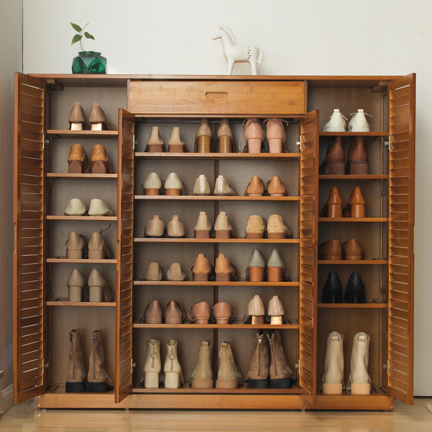 Magshion Bamboo 7-Tier Shoe Organizer with Drawer, Blind Door, Boots & Heels Holder