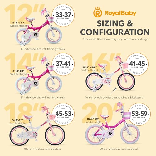 Royalbaby Princess Girls Kids Bike 12 14 16 18 20 Inch Children Bicycle with Basket for Age 3-12 Years