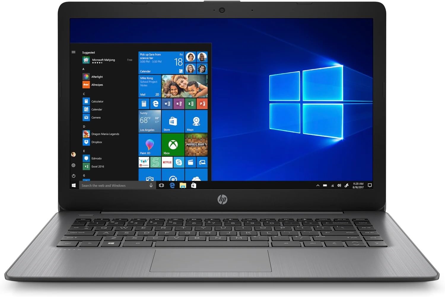 HP Stream 14 Inch HD Laptop Intel Celeron N4000 4GB DDR4 RAM 64GB eMMC Windows 11 Home, SD Card Reader, USB C, HDMI Port, 14-cb186nr