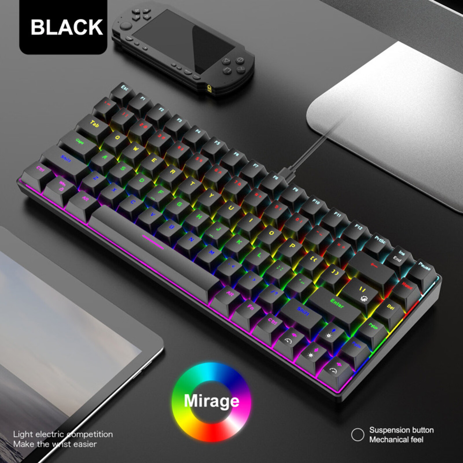 Jpgif 84 Key RBG Luminous Mechanical Keyboard USB C Wired 70% Compact Ergonomic Waterproof Keyboard For PC