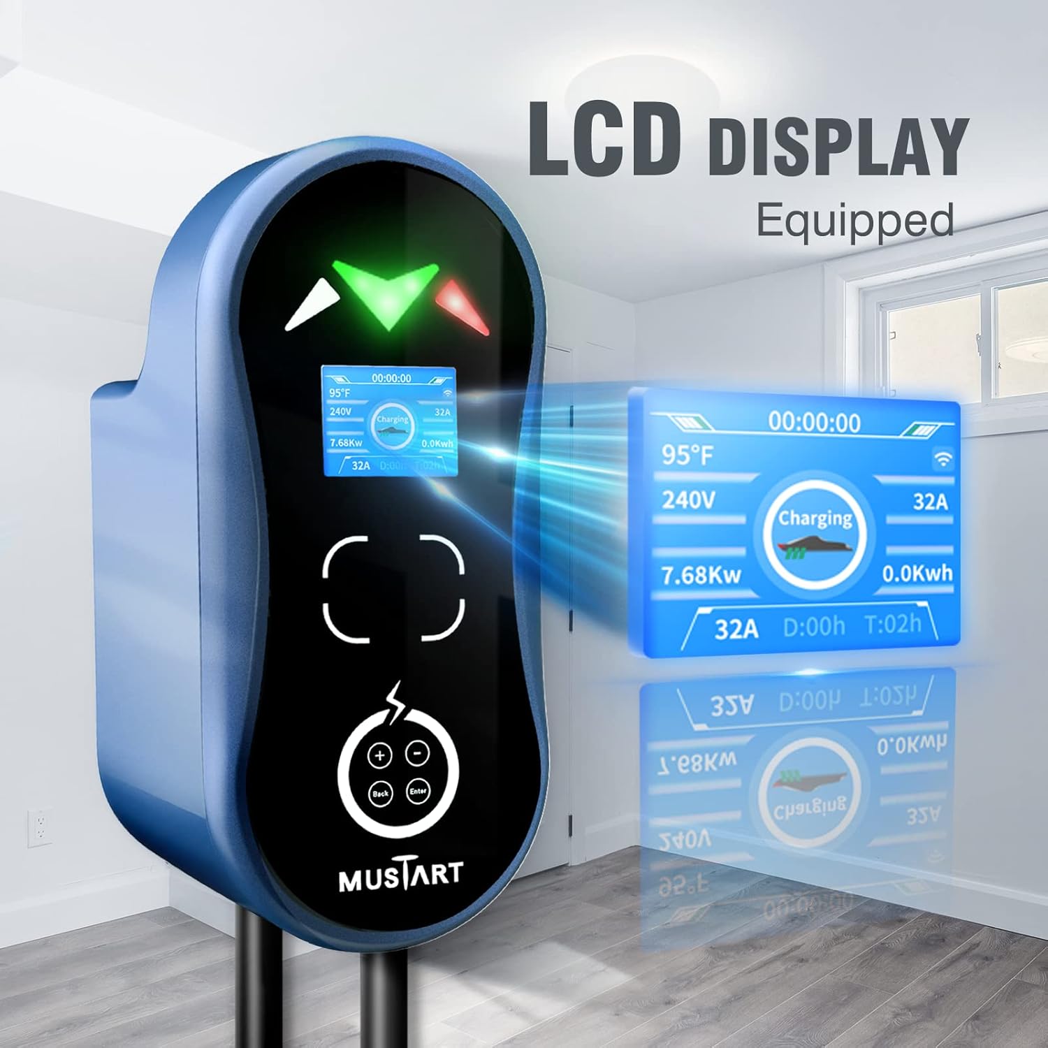 MUSTART Level 2 EV Charger (32 Amp,240 Volt, 25ft Cable), WiFi and Bluetooth APP Control, ETL Certified