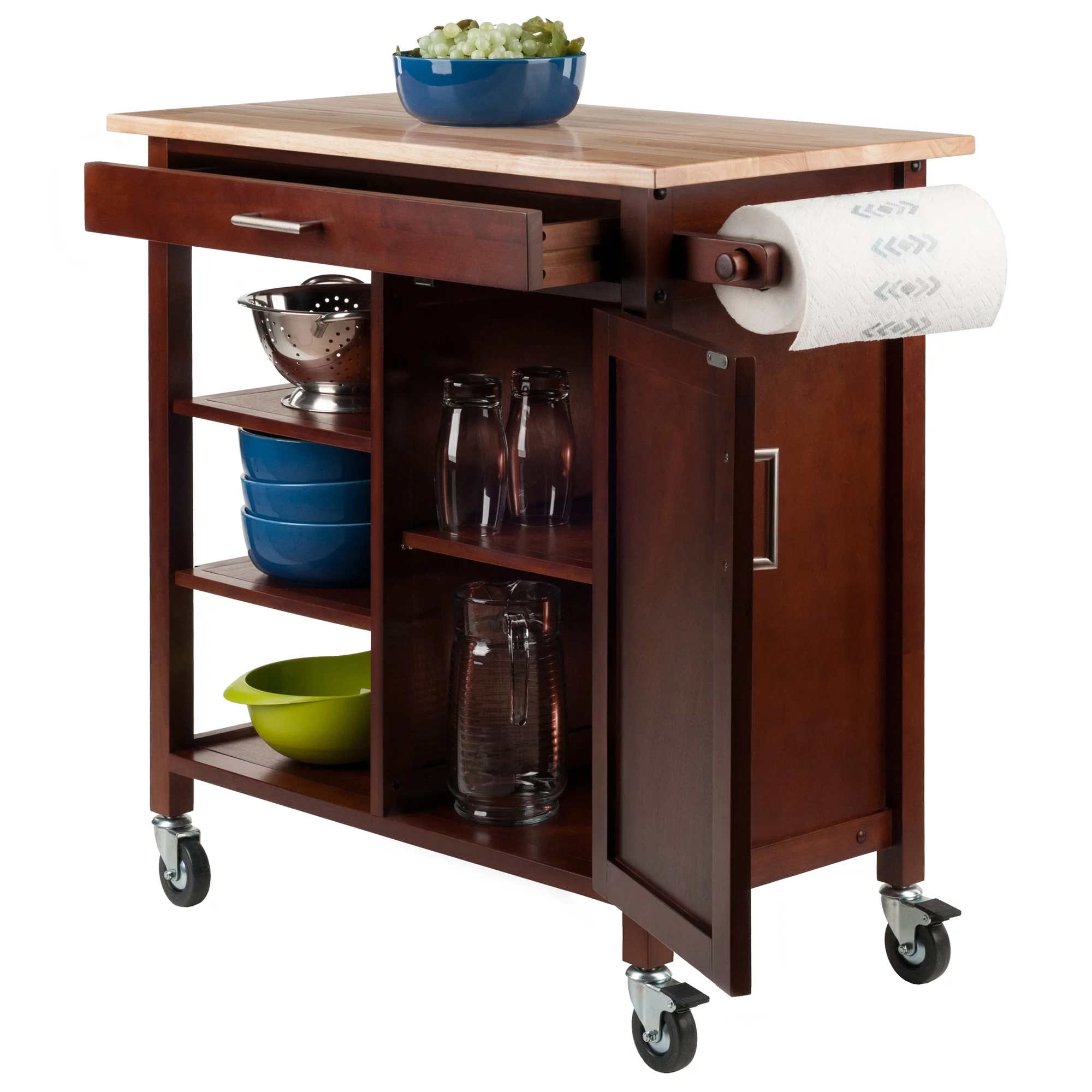 Winsome Wood Marissa Kitchen Utility Cart, Two-Tone, Natural & Walnut Finish