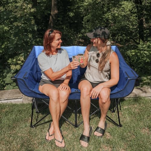 REALEAD Heated Double Camping Chair, 3 Heat Levels and 4 Heating Zones, Portable Heated Loveseat Chair for Outdoor Sports Support 650lbs