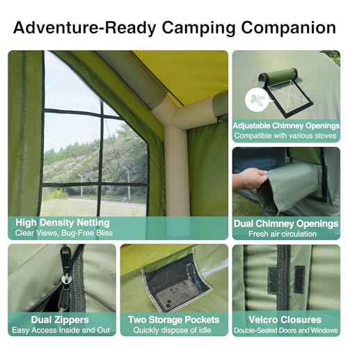 2025 Upgraded Waterproof Inflatable Camping Tent, Large Blow-Up Air Tent, No Assembly Needed Luxury Glamping House, Oxford Fabric