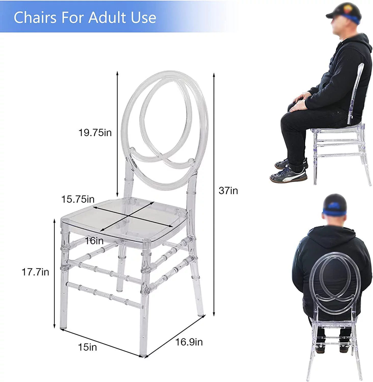 FOH Upgraded 4Pcs Cross Back Stacking In Clear Crystal Chiavari Ghost Chairs, Stackable Transparent Elegant Party Event Wedding Chairs