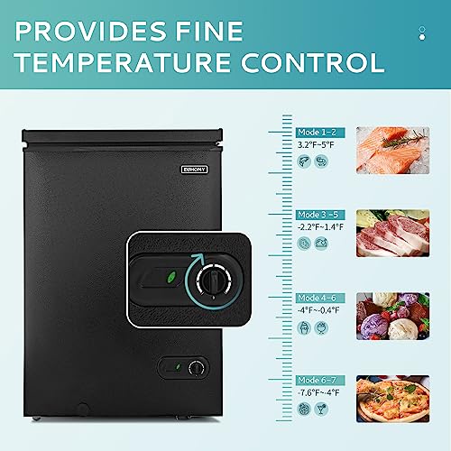 EUHOMY 3.5 Cu.Ft Chest Freezer with Removable Basket, Small Deep Freezer Adjustable 7 Thermostat, Quiet Mini Freezer Free-Standing Top Door