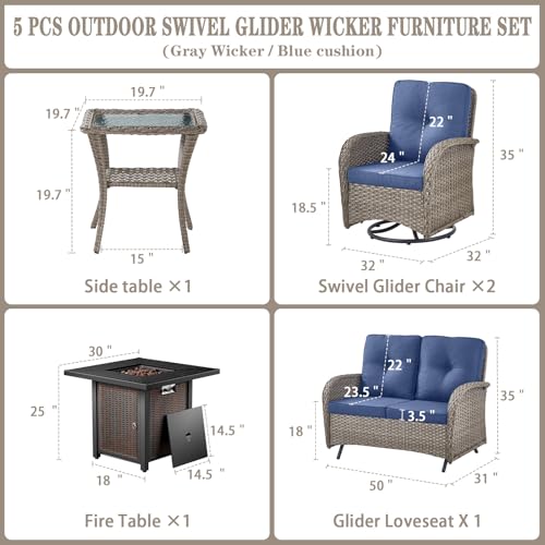 Patio Wicker Chairs Swivel Rocker - Outdoor Swivel Rocking Chairs Set of 2 with Rattan Side Table