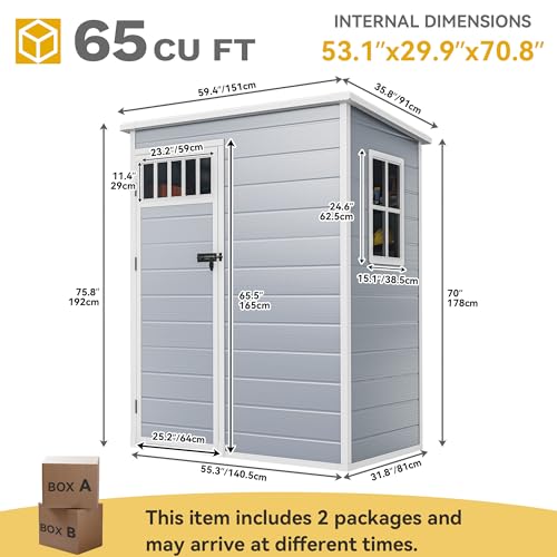 DWVO 6x4.4 FT Resin Storage Shed with Fence-Style and Side Windows, Lockable Door, and Vents for Garden, Backyard, Patio, Lawn, Brown
