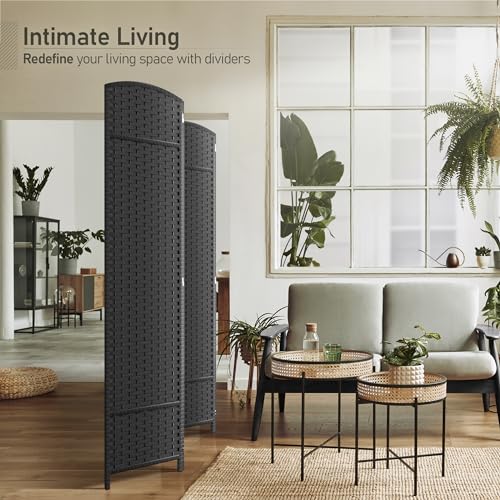 Sorbus 8-Panel Black Room Divider with Double Hinged Panels, 6 ft Tall Folding Privacy Screen