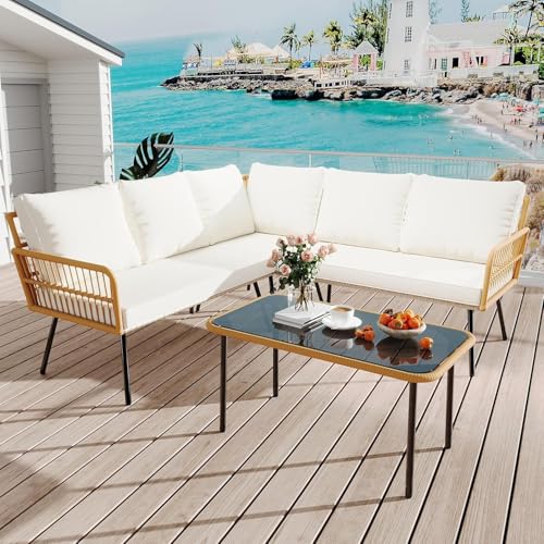 3 Piece Patio Bistro Set, Outdoor Wicker Table and Chairs Set of 2