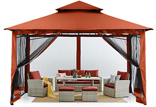MASTERCANOPY Outdoor Garden Gazebo for Patios with Stable Steel Frame and Netting Walls (11x11,Dark Gray)
