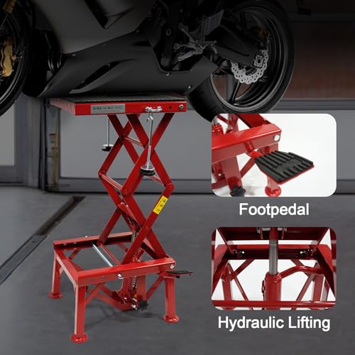 Hydraulic Motorcycle Lift Jack, GARVEE 300 LBS Capacity Steel ATV Lift Stand Hoist, Portable Motorcycle Bike ATV UTV Lift Table Jack Hoist Stand