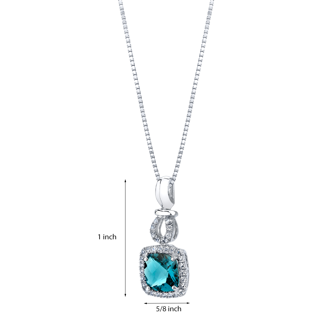 2.5 ct London Blue Topaz and White Topaz Pendant in 14K White Gold, 18"