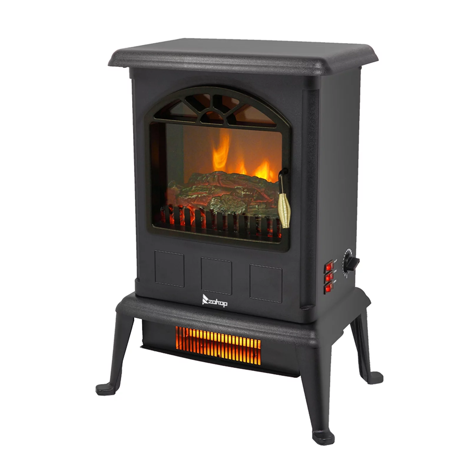 1500w Electric Stove Heater, 16.6" Freestanding Indoor Fireplace with Realistic 3D Flame Effect and Overheating Protection, Infrared Space Heater