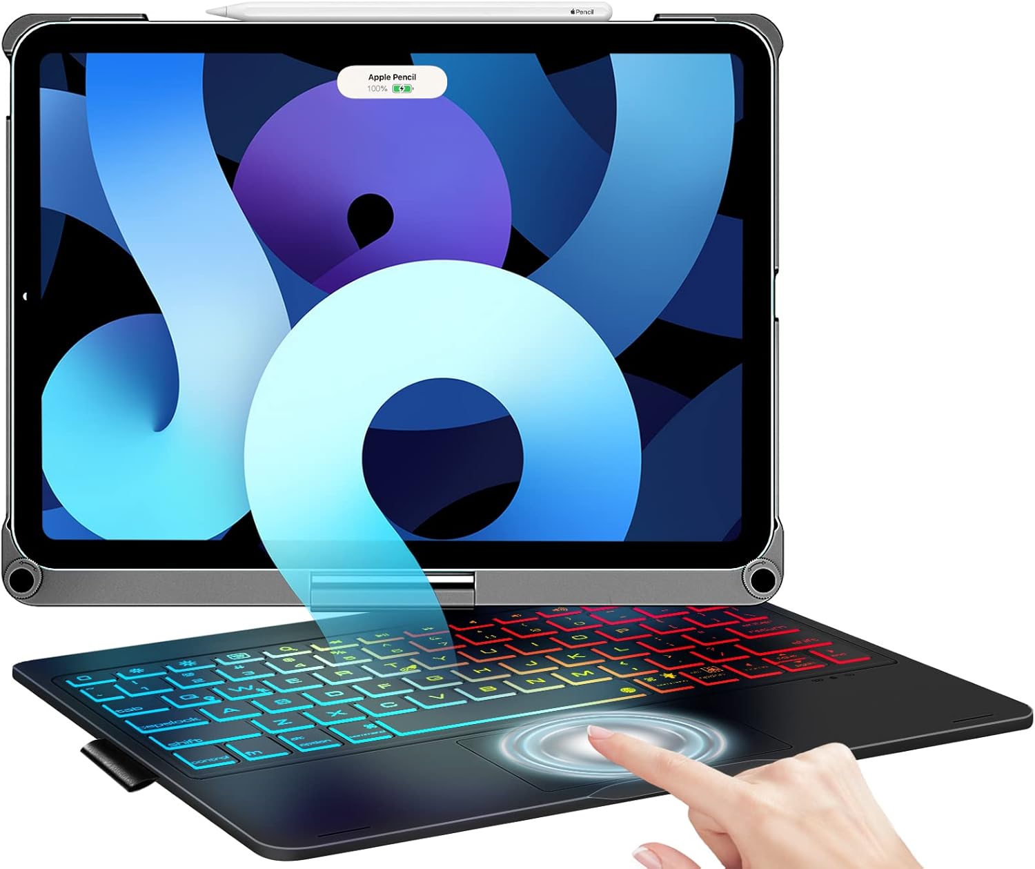 Touchpad iPad Air 5th Generation 10.9-inch 2022 Case with Keyboard, Magic Rainbow Keyboard with Pencil Holder