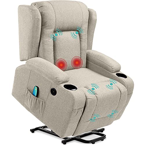Best Choice Products Modern Linen Electric Power Lift Chair, Recliner Massage Chair, Adjustable Furniture for Back, Legs w/ 3 Positions, USB Port