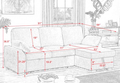 L-Shaped Pull Out Sleep Sofabed,Modern Reversible Sleeper Sectional Sofa Chenille Upholstered Button Tufted Decor with Storage Chaise